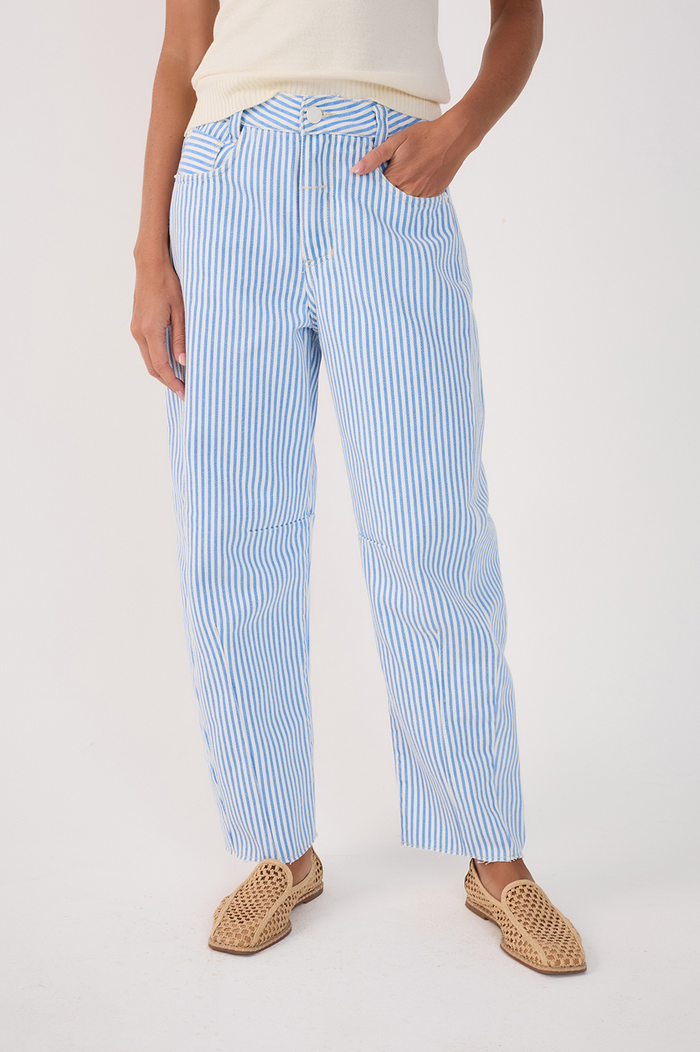 Blue Balneario Stripes Twill Barrel Pants_3