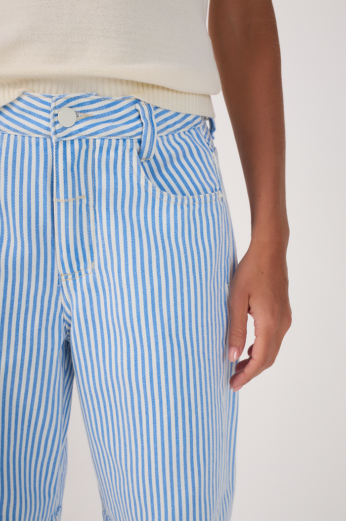 Blue Balneario Stripes Twill Barrel Pants_4
