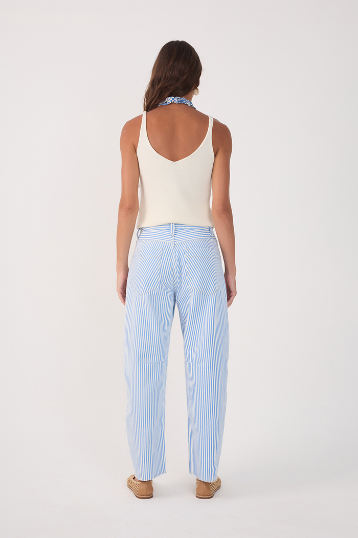 Blue Balneario Stripes Twill Barrel Pants_5