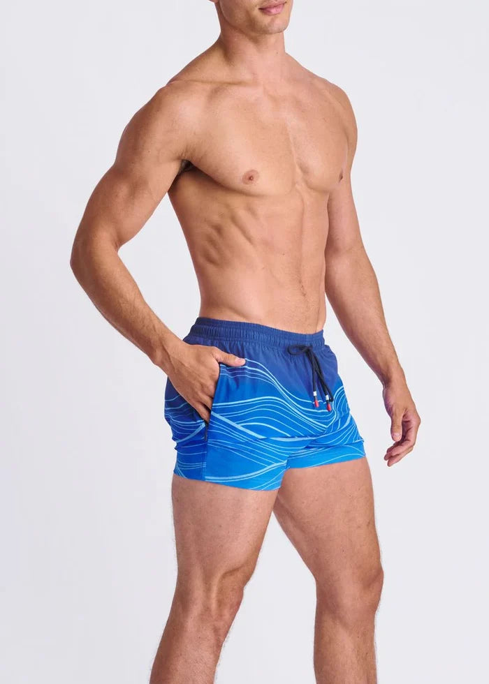 Blue/Ocean Waves 2.5" Inseam Printed Swim Shorts W/ Mesh Lining PM-6002-62