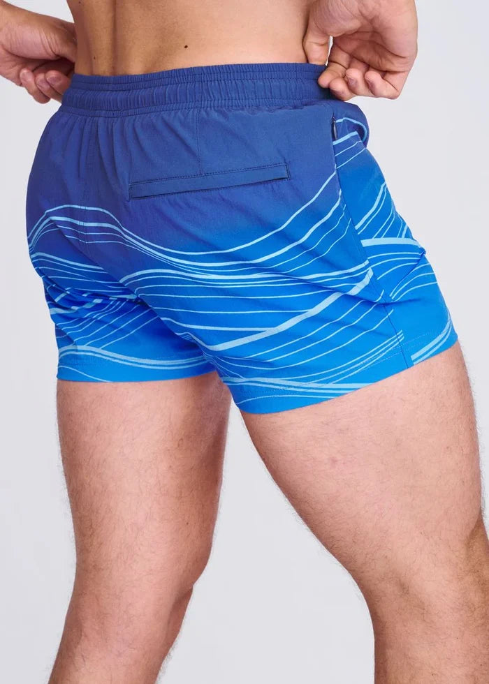 Blue/Ocean Waves 2.5" Inseam Printed Swim Shorts W/ Mesh Lining PM-6002-62