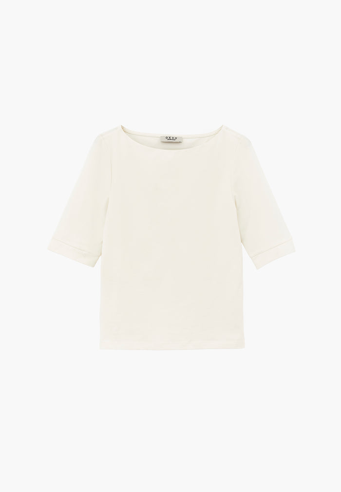 Boat Neck Half Sleeve Bodycon T-Shirt - ICE MILK