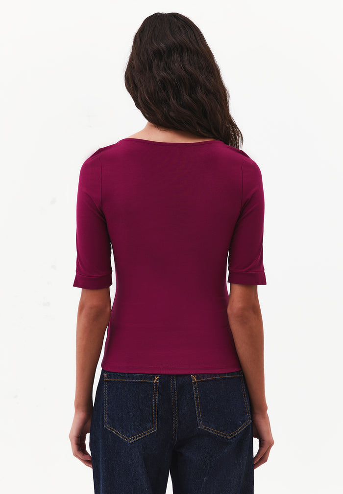 Boat Neck Half Sleeve Bodycon T-Shirt - PURPLE POTION