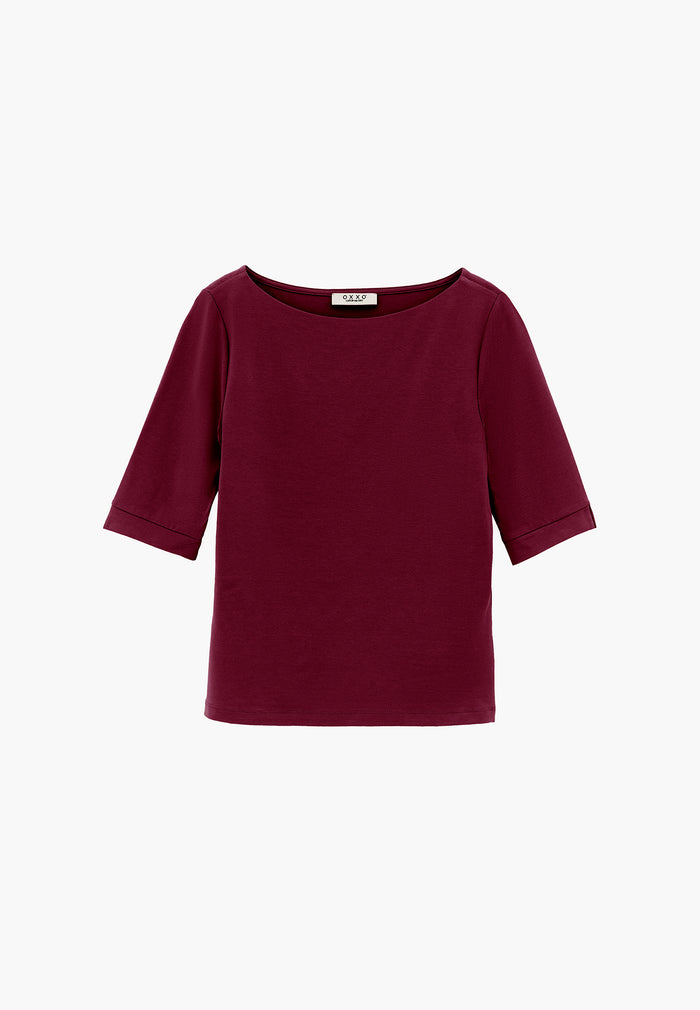 Boat Neck Half Sleeve Bodycon T-Shirt - PURPLE POTION