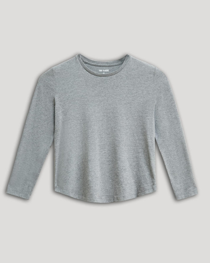 Boys' Heather Gray Classic Long Sleeve Crew Neck shirt laid flat.