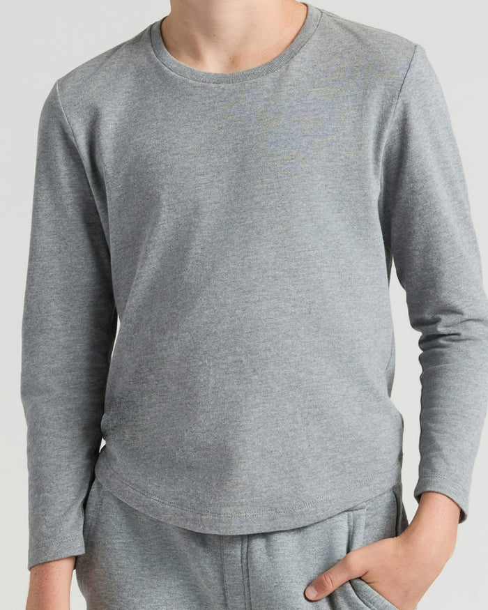 Boys' Heather Gray Classic Long Sleeve Crew Neck with matching sweatpants.