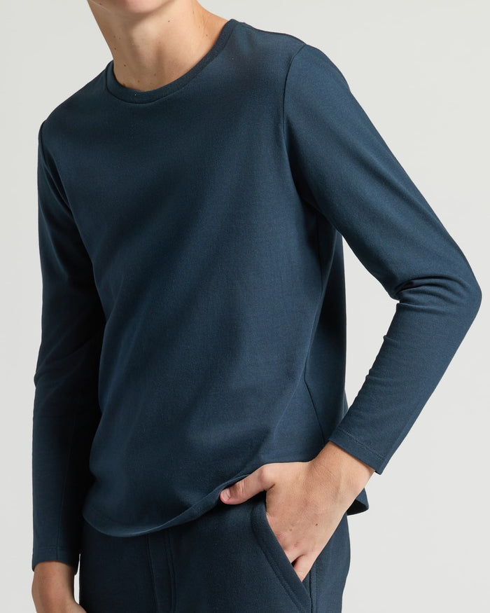 Boys' Navy Classic Long Sleeve Curved Hem Crew outfit.