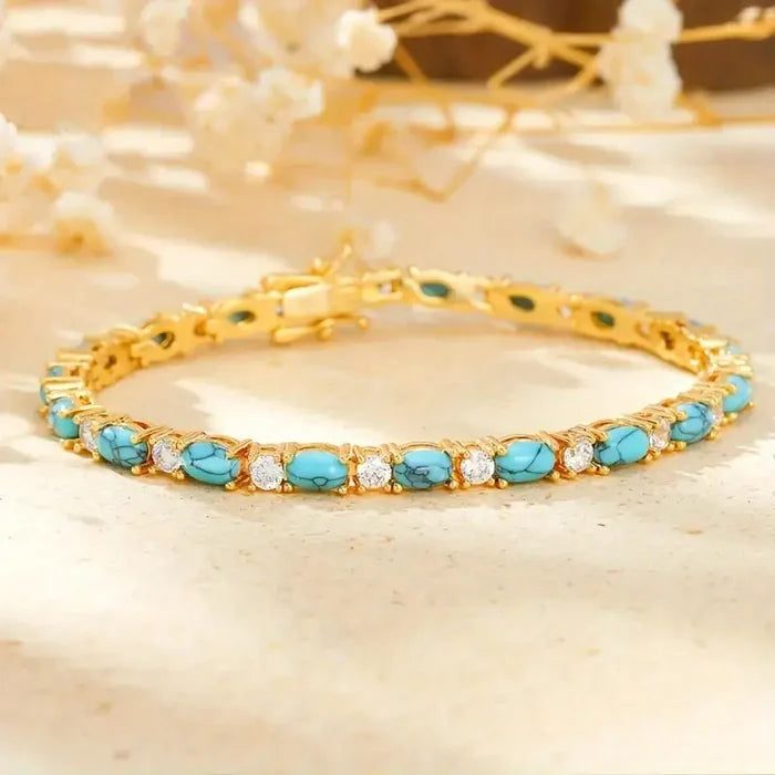 Bracelet with Natural Turquoise Stone | Gold