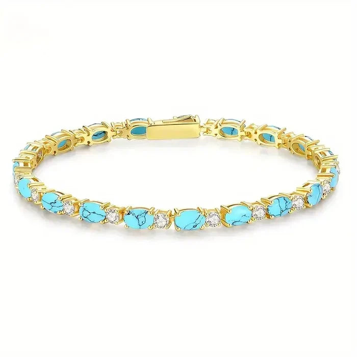 Bracelet with Natural Turquoise Stone | Gold