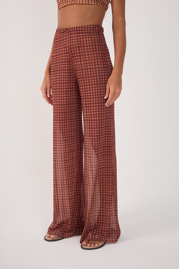 Brown Vichy Wide-Leg Tulle Pants_3