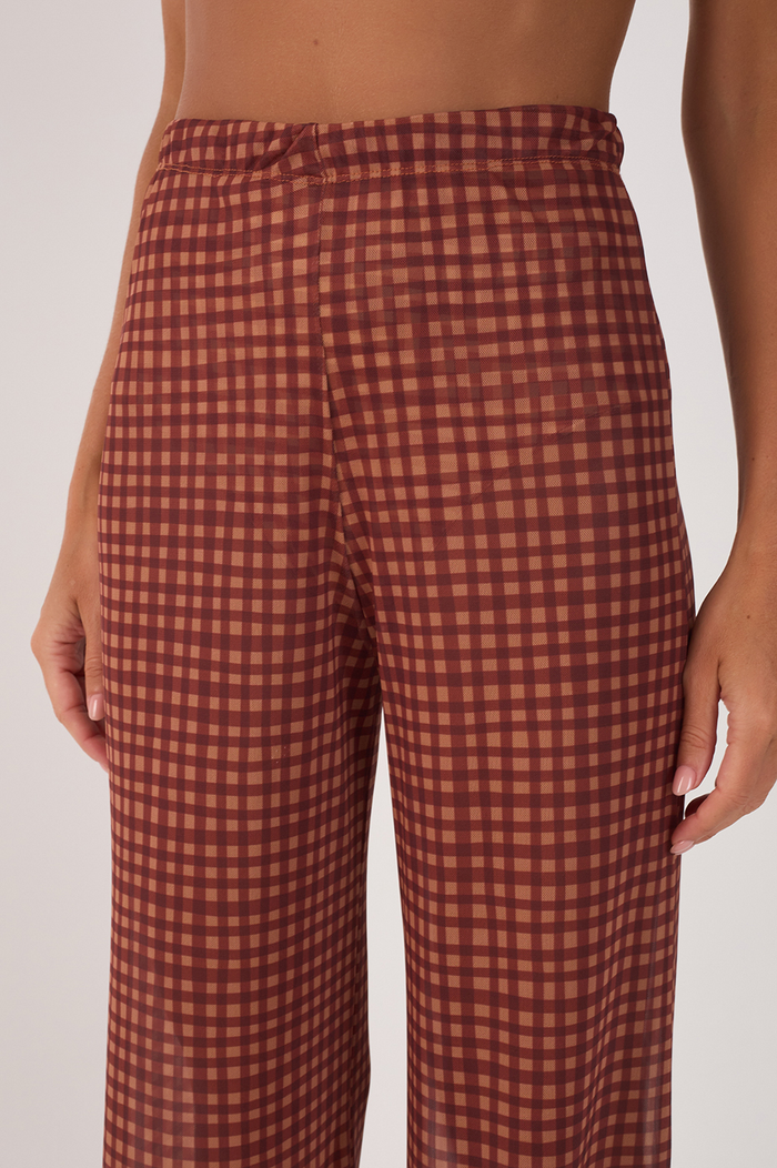 Brown Vichy Wide-Leg Tulle Pants_4