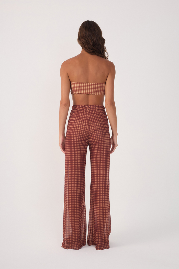 Brown Vichy Wide-Leg Tulle Pants_5
