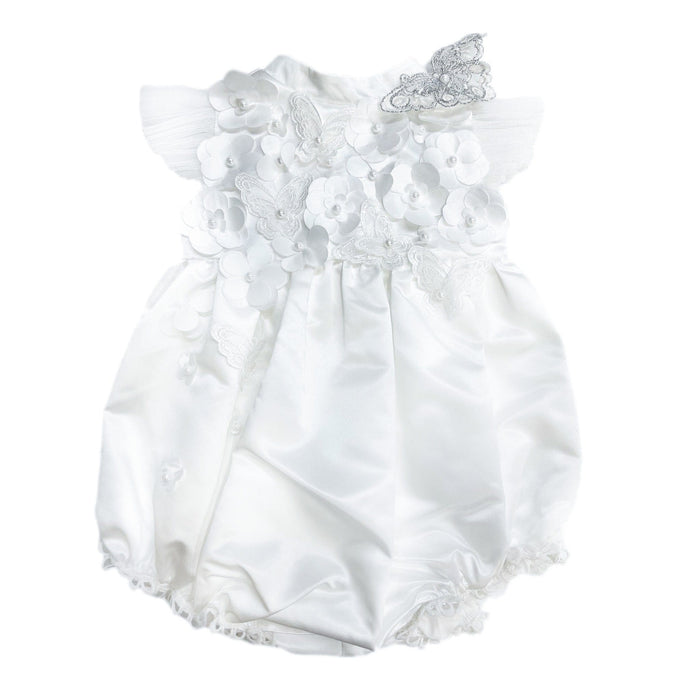 Butterfly White Satin Ceremony Romper - Petite Maison Kids