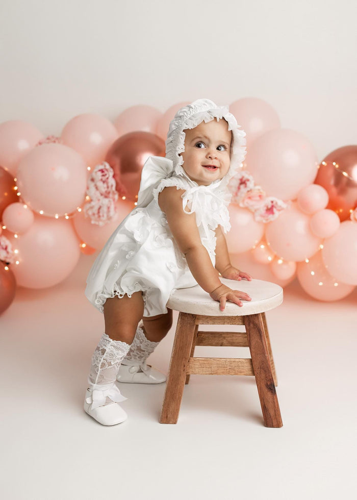 Butterfly White Satin Ceremony Romper - Petite Maison Kids