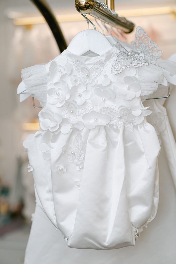 Butterfly White Satin Ceremony Romper - Petite Maison Kids