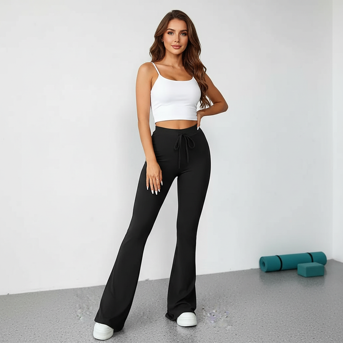 Buttery Soft Drawstring Flare Yoga Pants - Adjustable High-Waist Bootcut Trousers