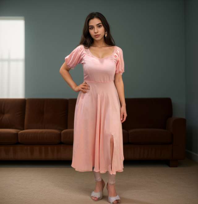 C277 - Elegant Pink Midi Dress