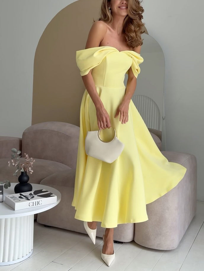Candela | Elegant Long Dress with Off-Shoulder Design and Draping