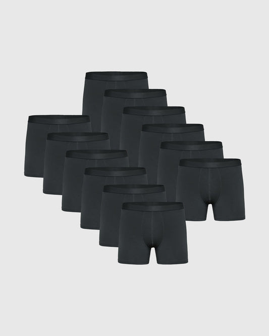 Carbon Boxer Trunks 12-Pack, black, with soft micromodal fabric, elastic waistband.