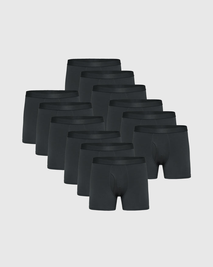 Carbon Boxer Trunks W/ Fly 12-Pack neatly arranged on neutral background.