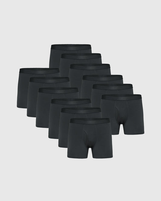 Carbon Boxer Trunks W/ Fly 12-Pack neatly arranged on neutral background.