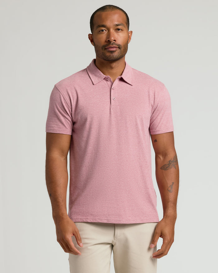 Man in Seasonal Short Sleeve Classic Polo 3-Pack, muted rose heather.