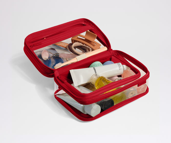 Clear Toiletry Bag in Cherry Red
