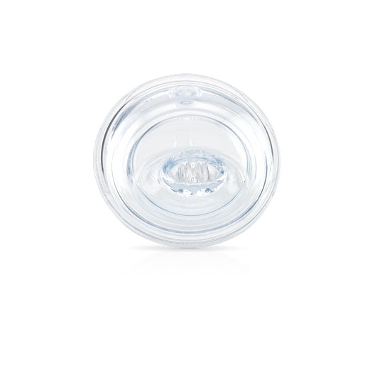 The Clik-it Easy Grip & GripN'Sip Replacement Spout (2 Pack) features a clear plastic lid with a raised central opening and soft silicone spout, viewed from above against a white background.
