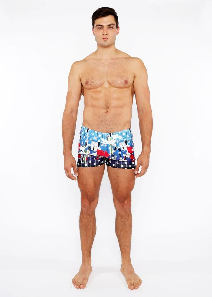 Cloud/Navy Dots Floral Printed Swim Short W/Mesh Brief Lining