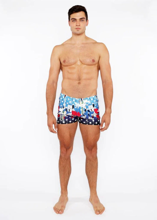 Cloud/Navy Dots Floral Printed Swim Short W/Mesh Brief Lining