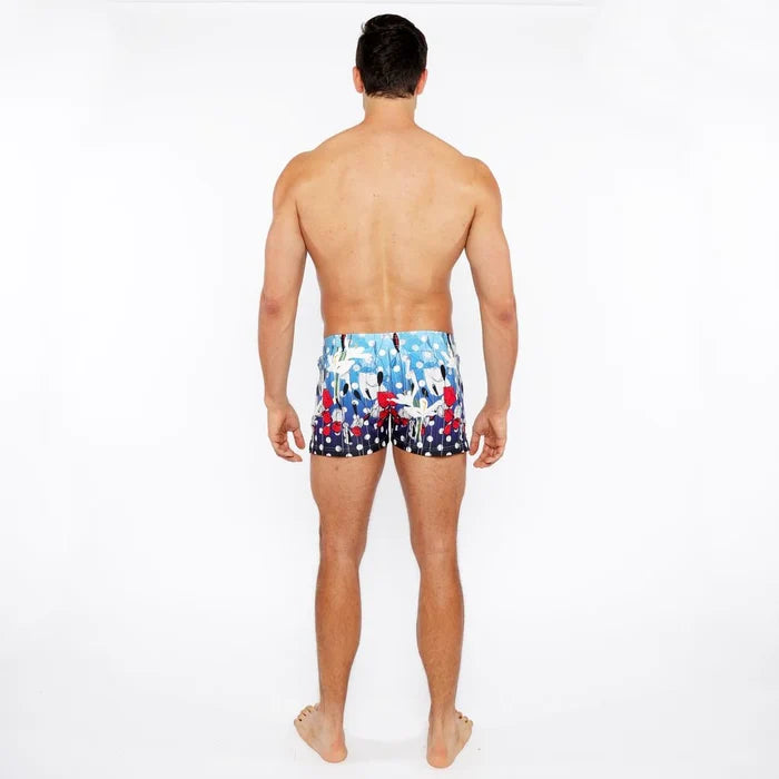 Cloud/Navy Dots Floral Printed Swim Short W/Mesh Brief Lining