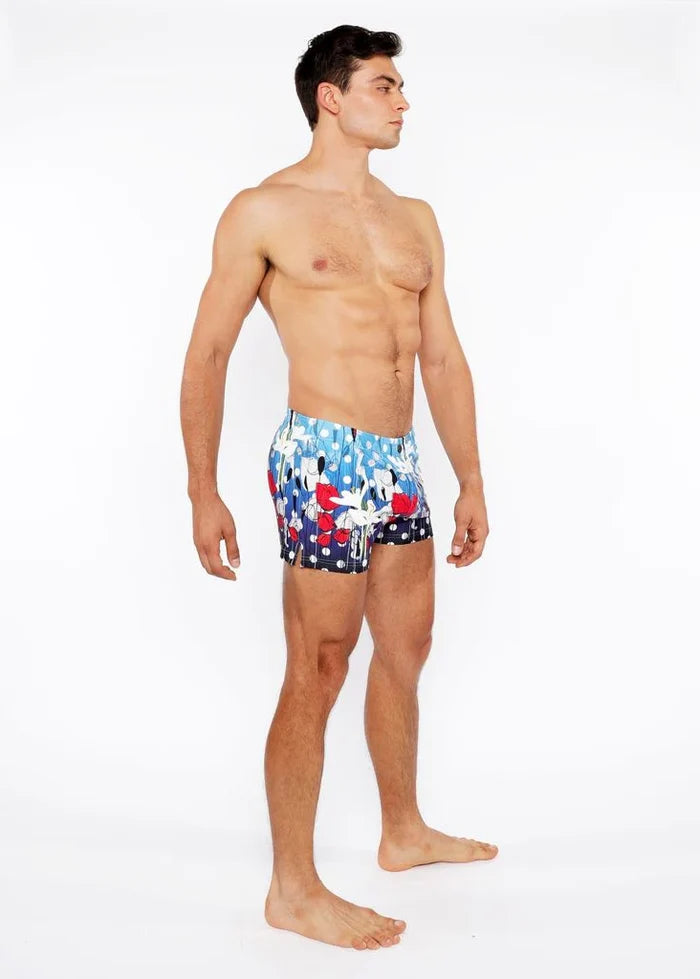 Cloud/Navy Dots Floral Printed Swim Short W/Mesh Brief Lining