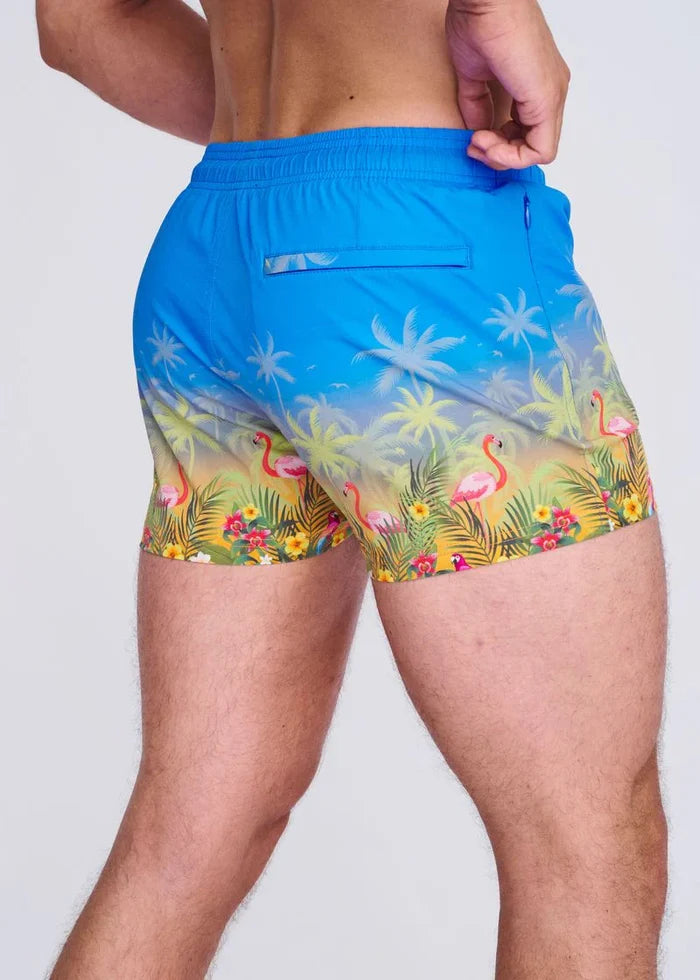 Cobalt/Flamingo Tropics 2.5" Inseam Printed Swim Shorts W/ Mesh Lining PM-6002-68