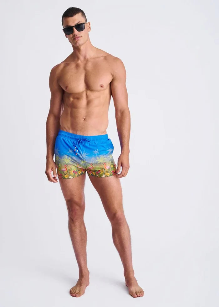 Cobalt/Flamingo Tropics 2.5" Inseam Printed Swim Shorts W/ Mesh Lining PM-6002-68