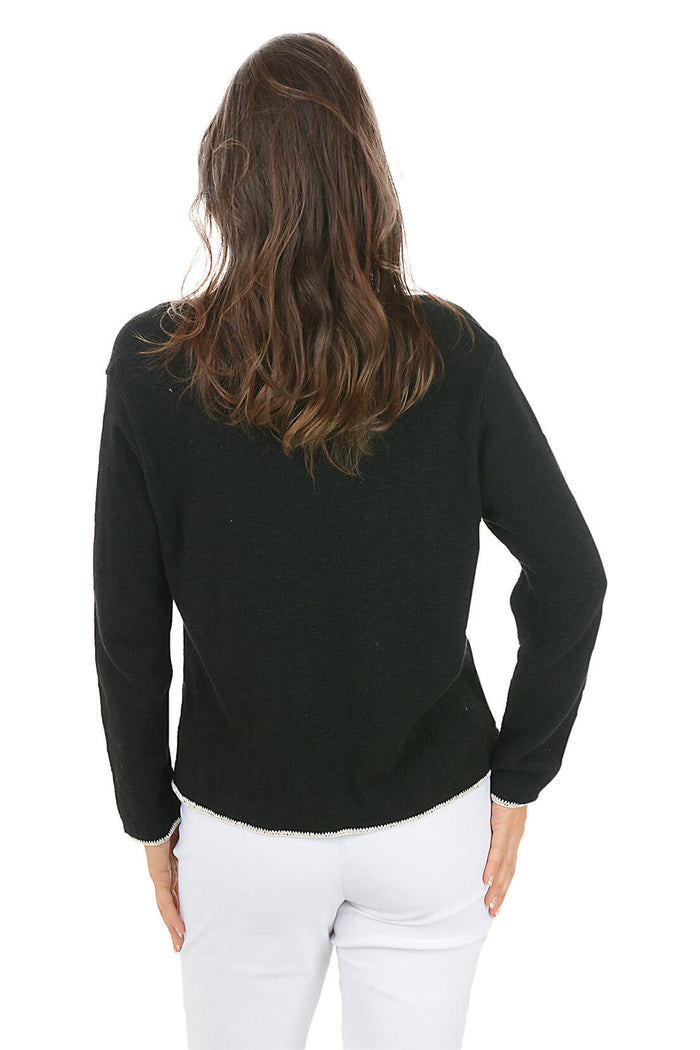 Contrast Piping 100% Cotton Crewneck Sweater