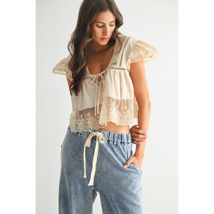 CST10128J LACE-TRIMMED BLOUSE
