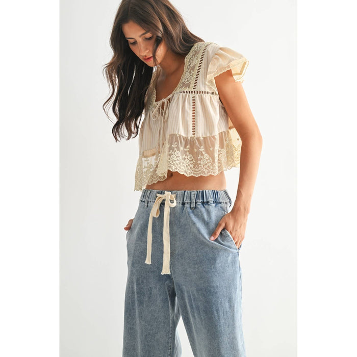 CST10128J LACE-TRIMMED BLOUSE