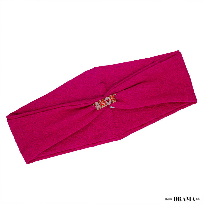 Dark Pink Textured Hair Band with Amor Metal Broach