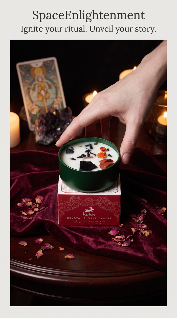 Decorative Crystal Candle with Red Jasper and Dried Flowers