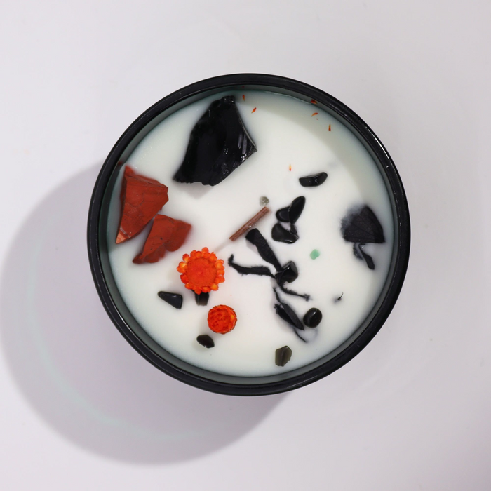 Decorative Crystal Candle with Red Jasper and Dried Flowers