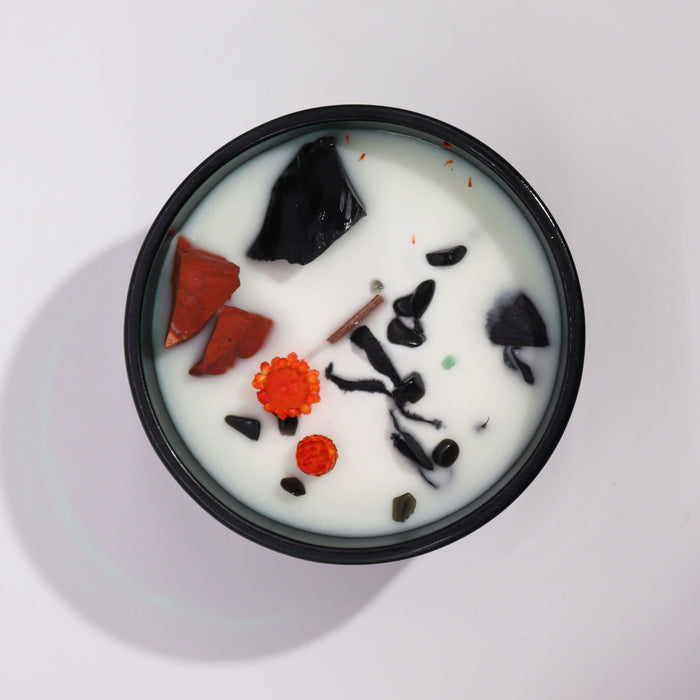 Decorative Crystal Candle with Red Jasper and Dried Flowers