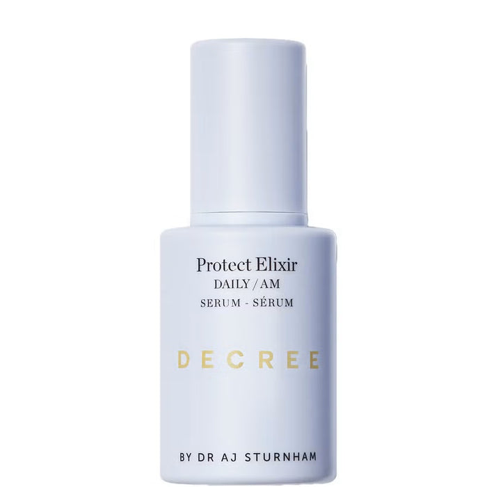 Decree Protect Elixir 30ml beauty product in a sleek bottle, designed to nourish and protect the skin.