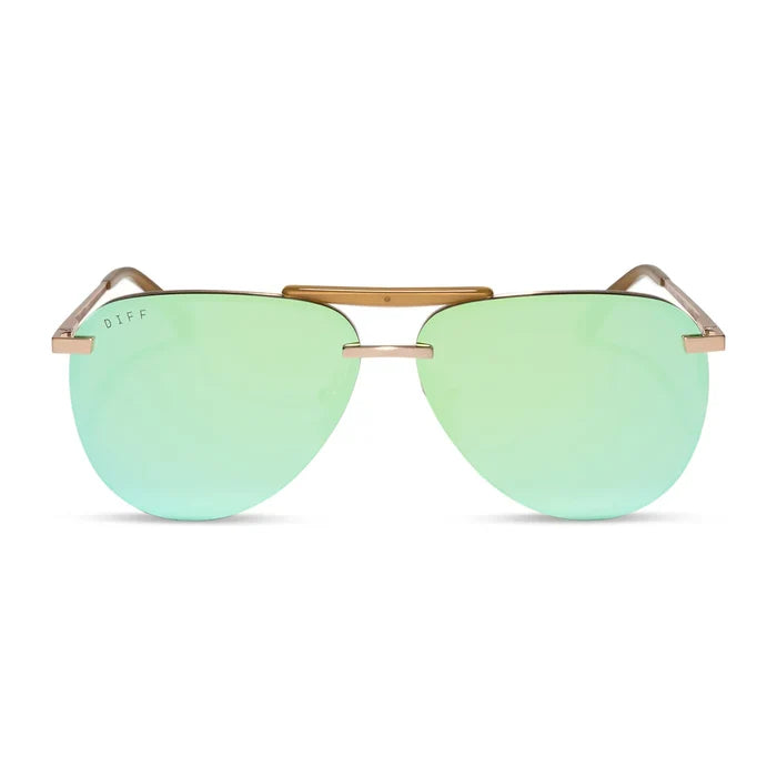 DIFF Eyewear Tahoe Brushed Gold Dew Drop Mirror Polarized Sunglasses