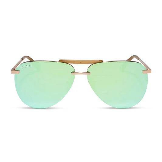 DIFF Eyewear Tahoe Brushed Gold Dew Drop Mirror Polarized Sunglasses
