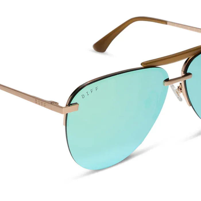 DIFF Eyewear Tahoe Brushed Gold Dew Drop Mirror Polarized Sunglasses
