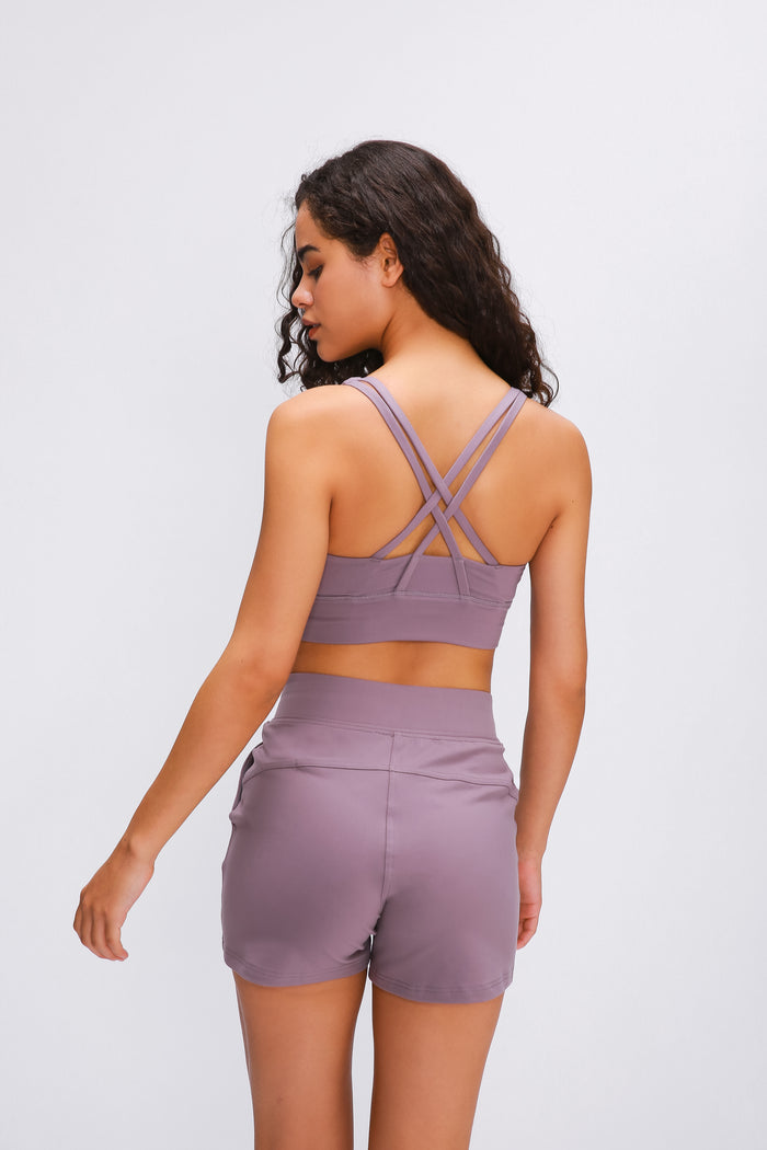 Double belt cross sports bra