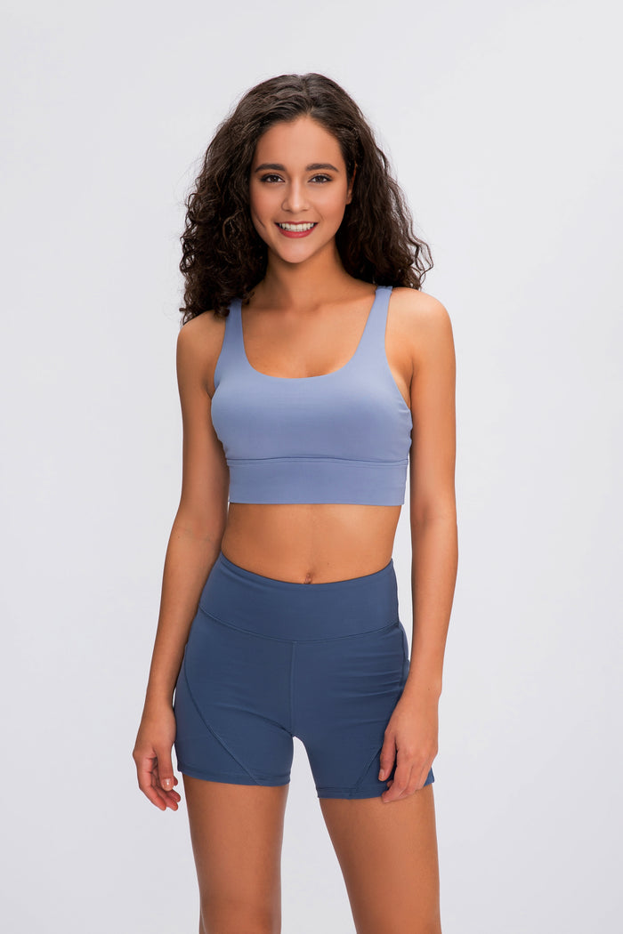 Double belt cross sports bra