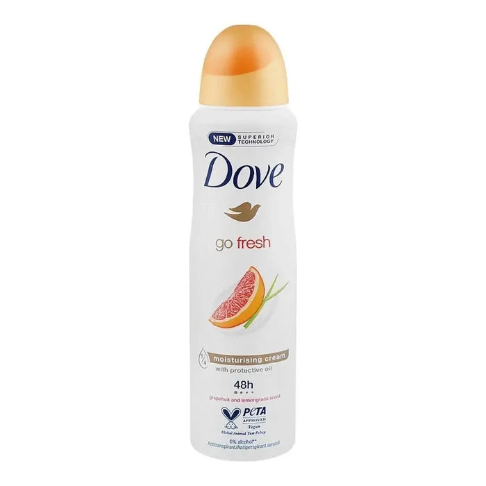 Dove go fresh deodorant spray on a white background