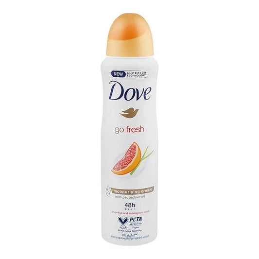 Dove go fresh deodorant spray on a white background