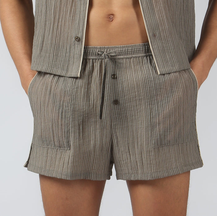 NEW- Driftwood Pebble Stripe PJ Short - Parke & Ronen